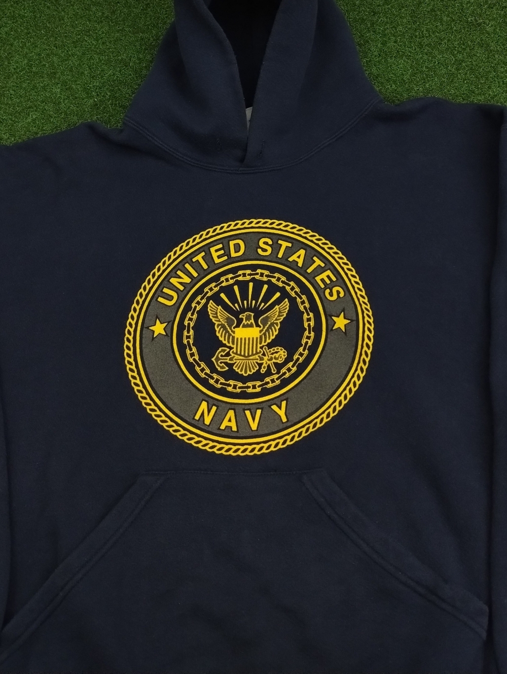 Vintage Soffe US Navy Hoodie Large Navy Blue Y2K USA Made Boxy Fit Sweatshirt